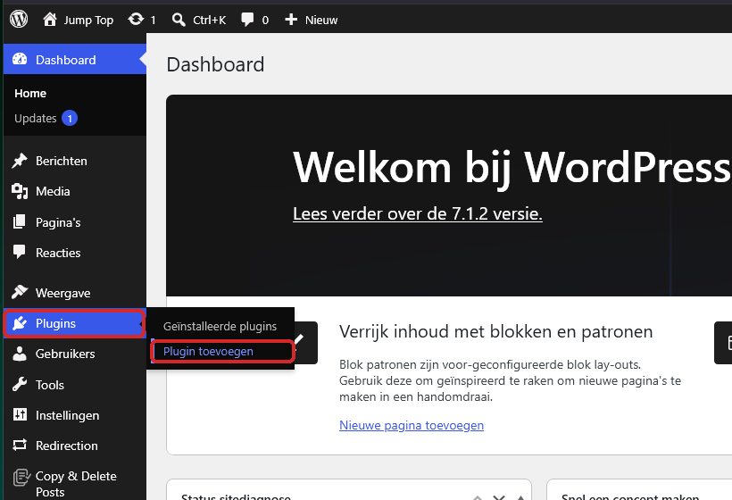 Het menu Plugins met Plugin toevoegen